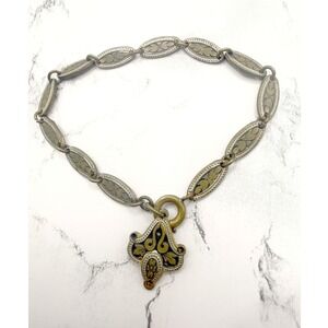 Vintage Spain Gold Black Inlay Bracelet Spanish Revival Link 7"